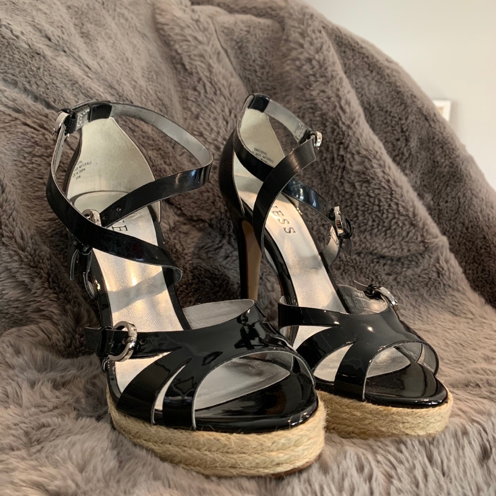 Guess Black Patent Platform Heel